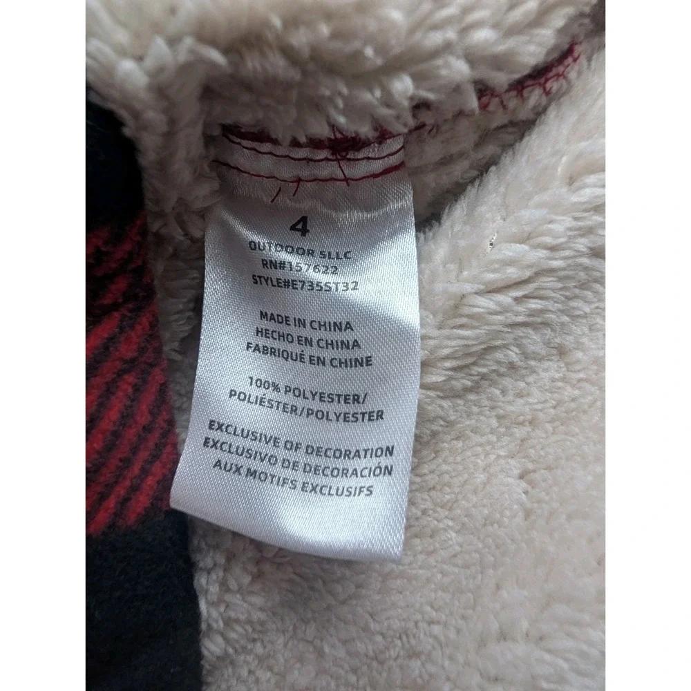 Eddie Bauer Kids Sherpa Lined Buffalo Plaid Hooded Jacket Red Black Size 4